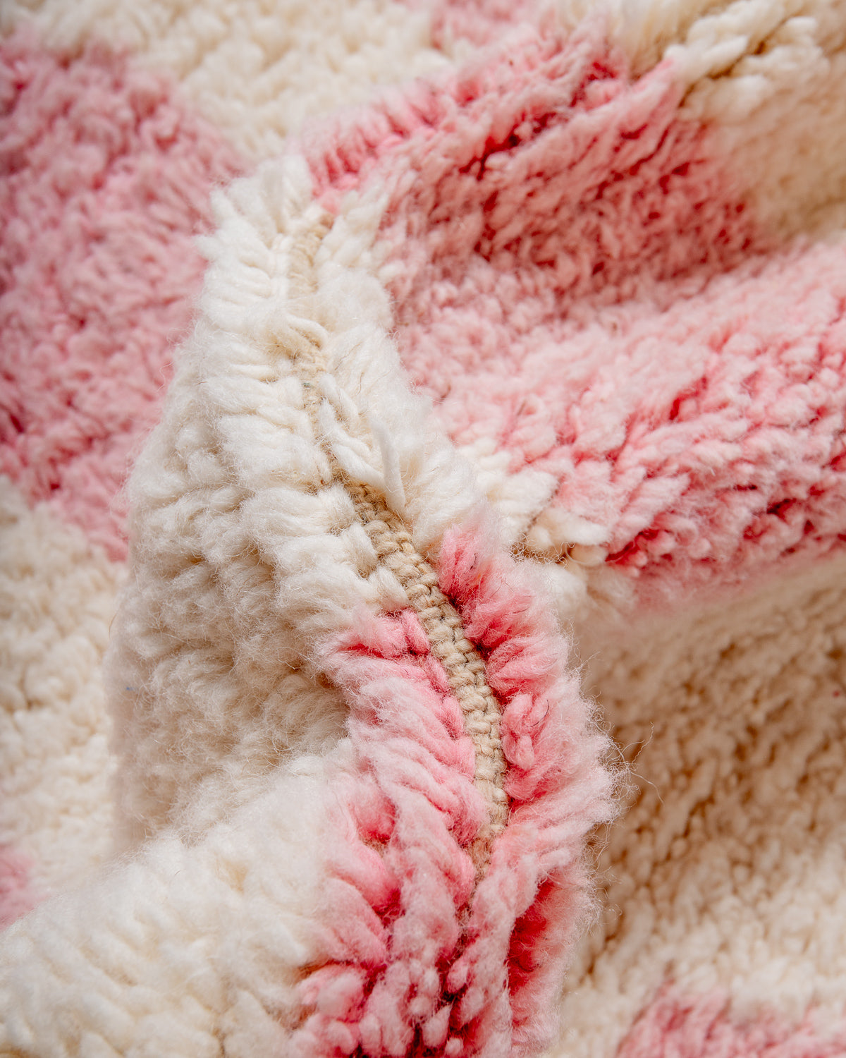 Modern, designer, handcrafted Berber rug from Morocco. Beniourain carpet with beautiful colours and patterns and fluffy wool texture.